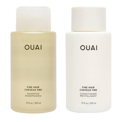 OUAI Shampoo et Après-Shampooing Fins 700g ensemble sur fond blanc