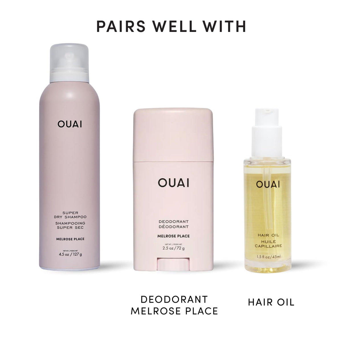 OUAI Shampoo Sec Melrose Place sur une coiffeuse