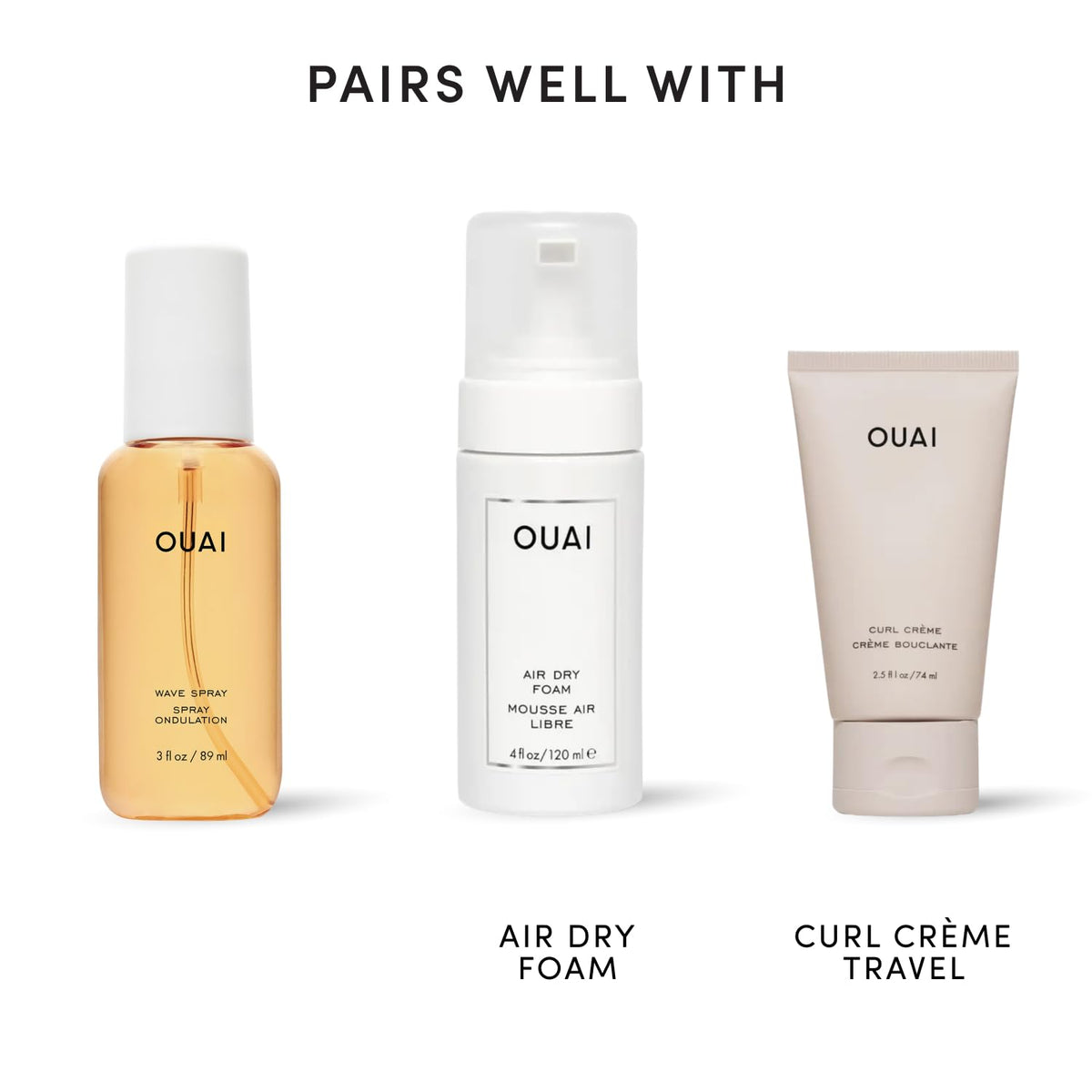 OUAI Spray de Texture avec une vue rapprochée de la bouteille