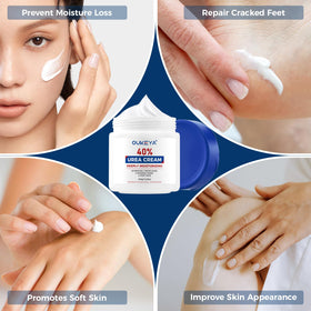 OUKEYA Crème Urée 40% avec des mains appliquant la crème