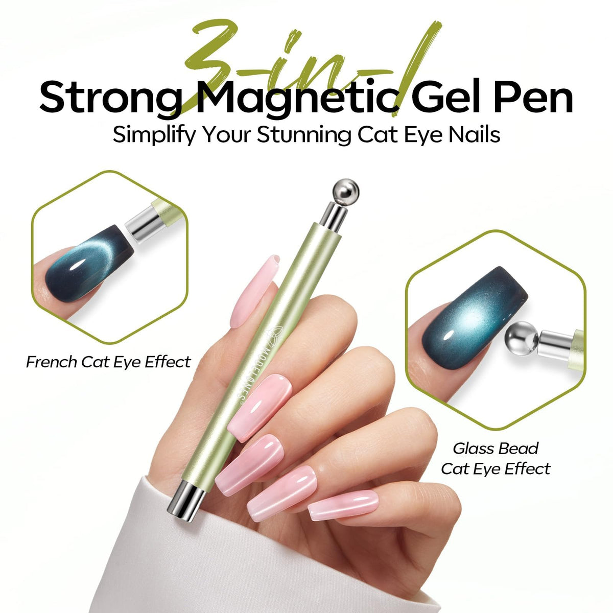 Outil à double tête 3-en-1 pour nail art cat eye