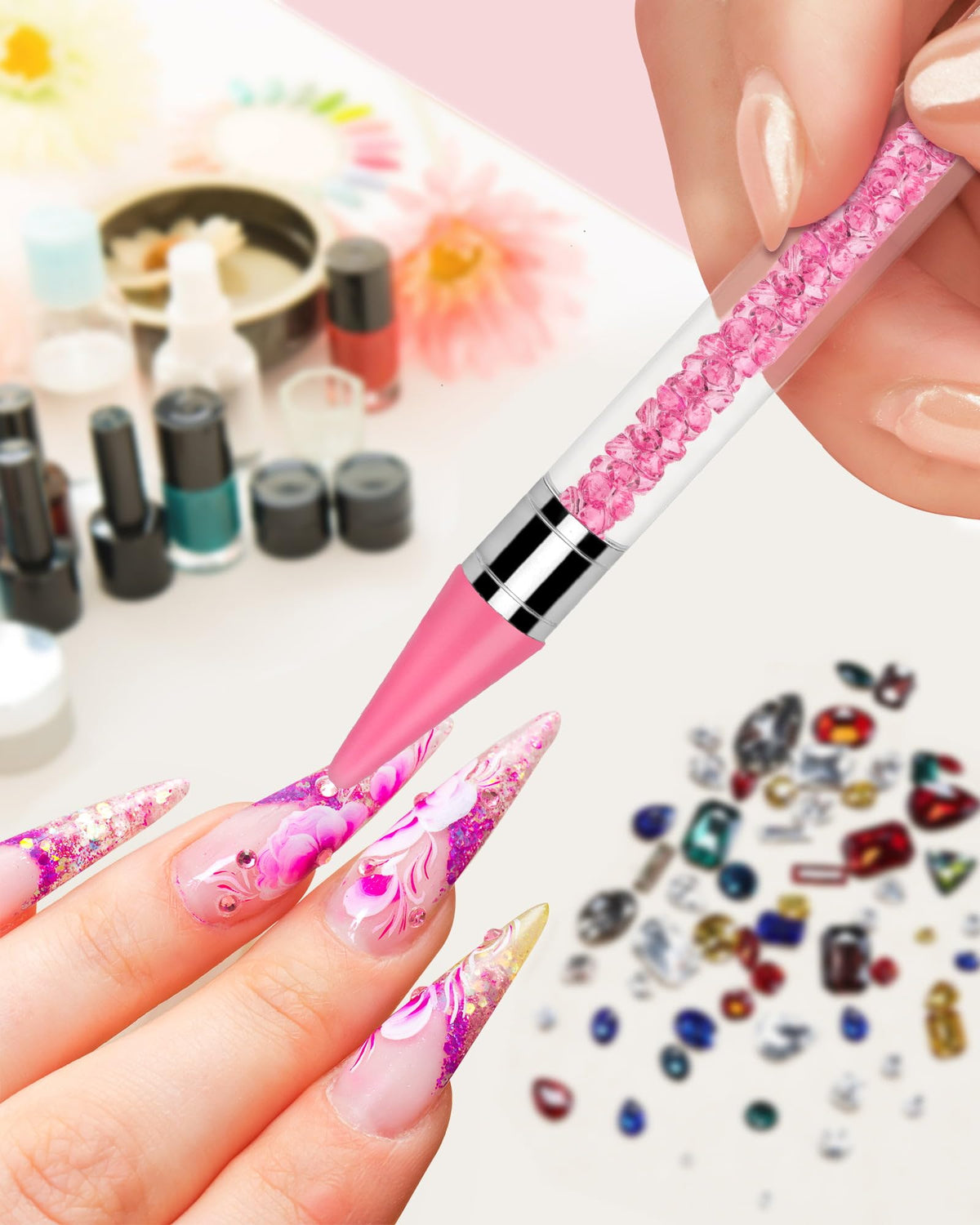 Outil à double tête pour strass, idéal pour nail art