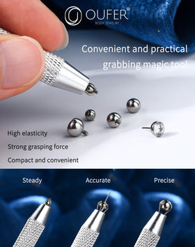 Outil de piercing OUFER en usage avec des bijoux