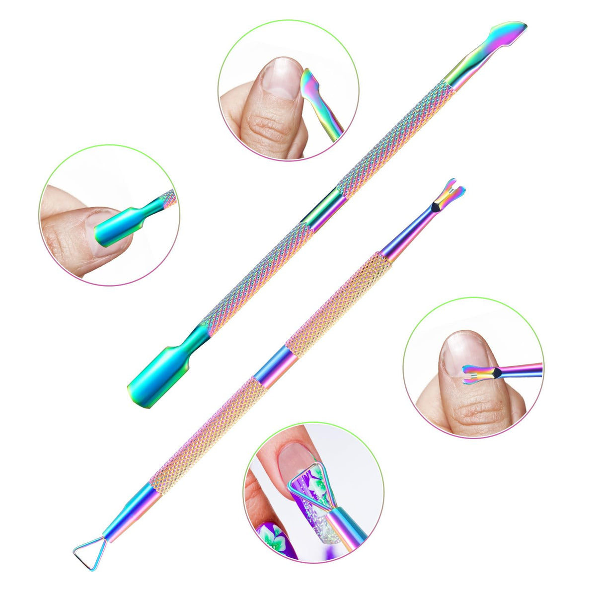 Outils de manucure XUNXMAS en acier inoxydable sur fond blanc