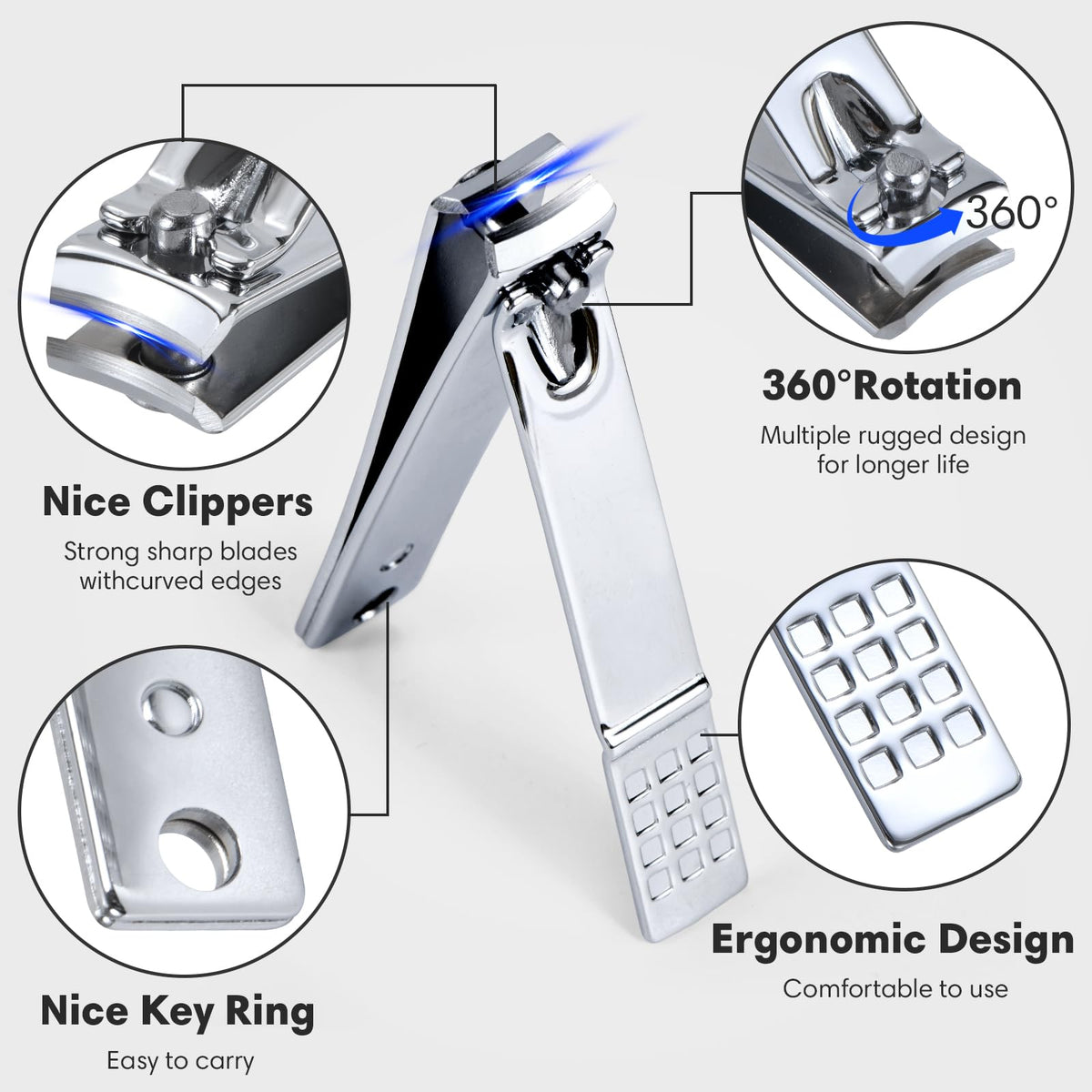Outils de manucure Yougai en acier inoxydable sur un fond blanc
