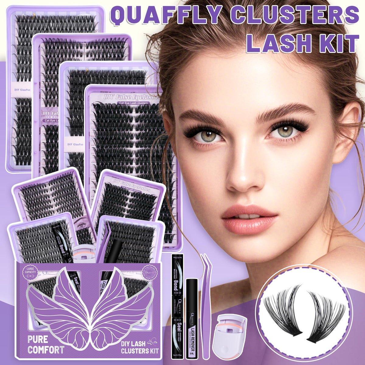 Outils du kit de faux cils QUAFFLY: pinces et recourbe-cils
