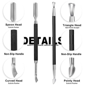 Outils GA&EN pour cuticules avec leurs têtes variées sur fond blanc