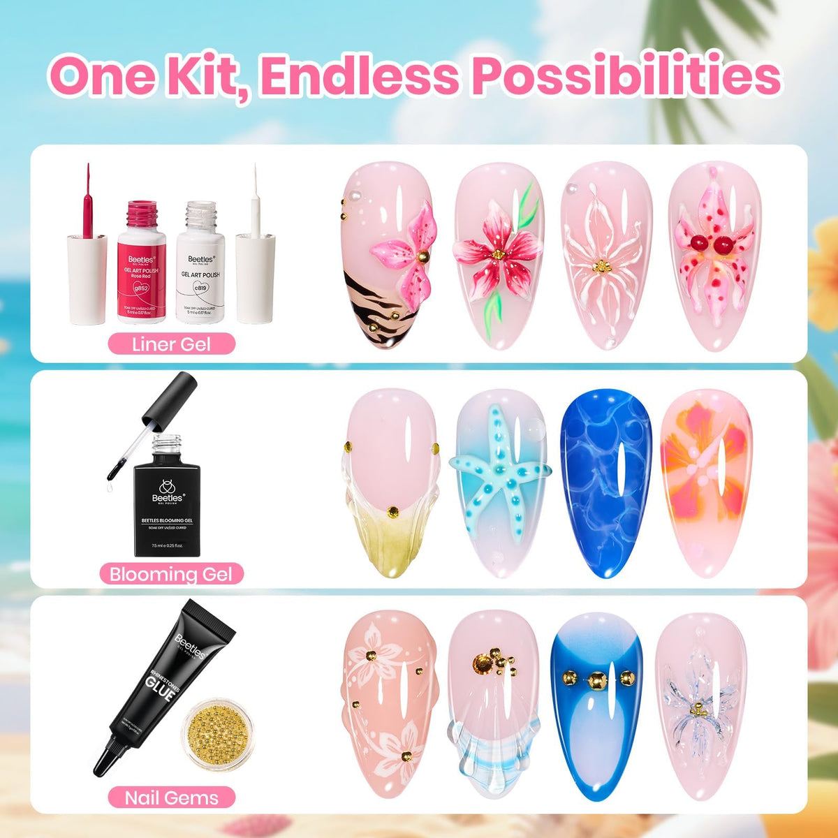 Outils inclus pour nail art dans le kit beetles Gel Polish