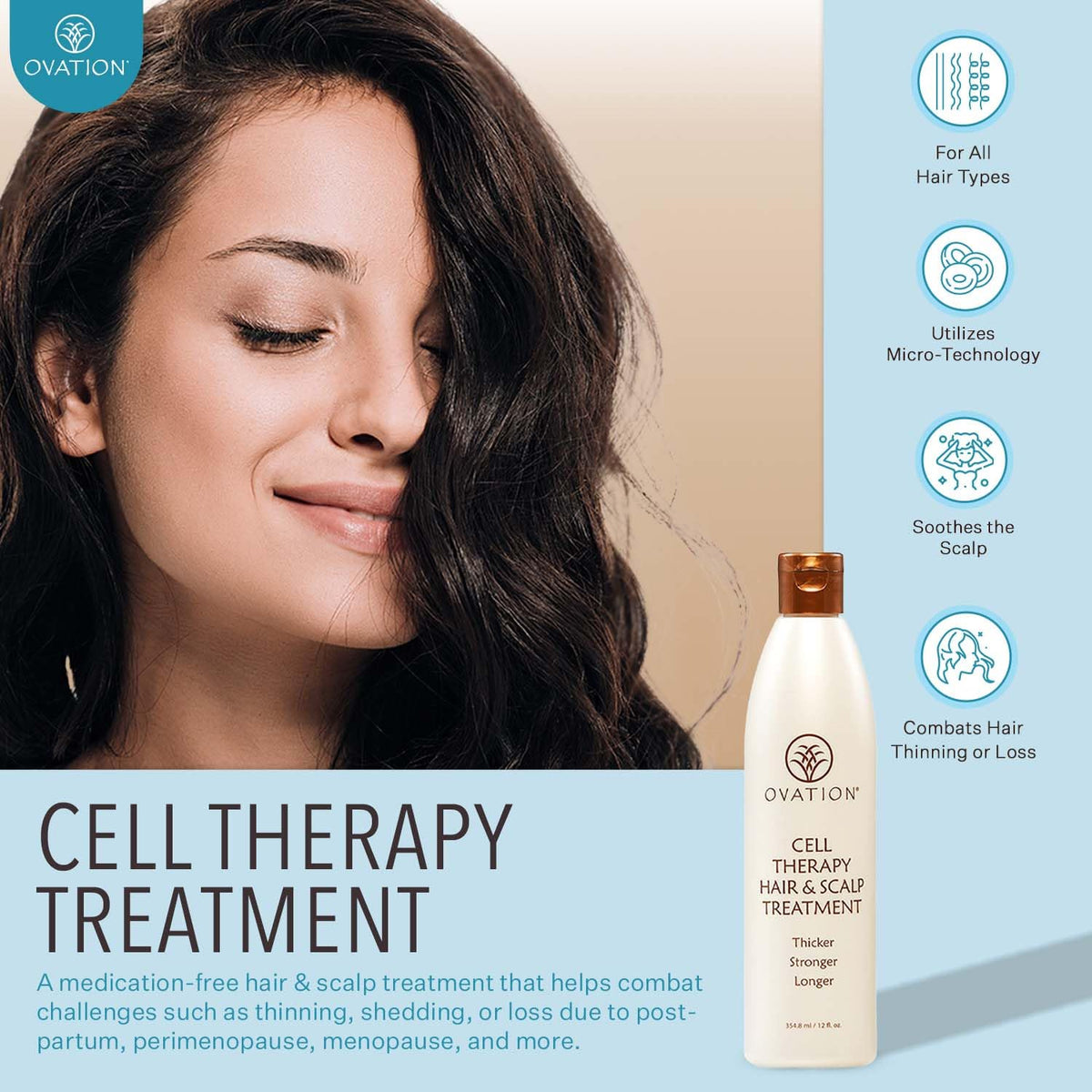 Ovation Hair Cell Therapy bouteille avec bouchon ouvert