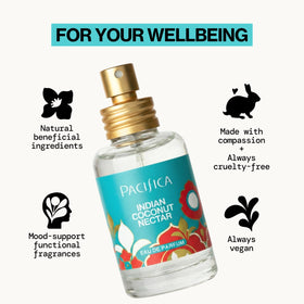 Pacifica Indian Coconut Nectar avec des fleurs et noix de coco