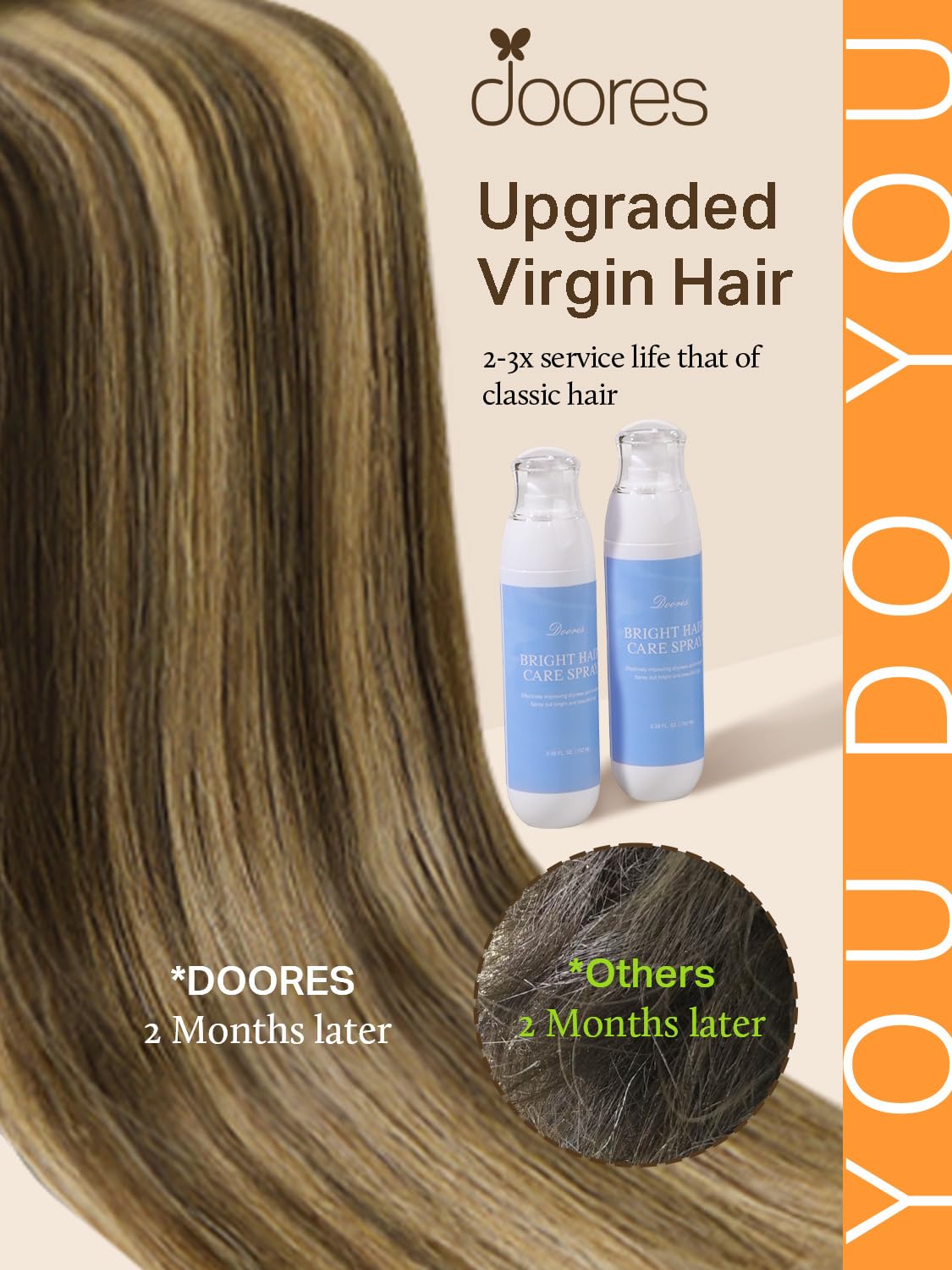 Pack d'extensions de cheveux DOORES montrant les différentes longueurs