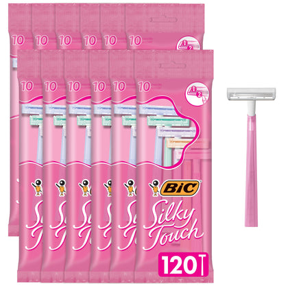 Pack de 10 rasoirs jetables BIC Silky Touch pour femmes en couleurs pastel