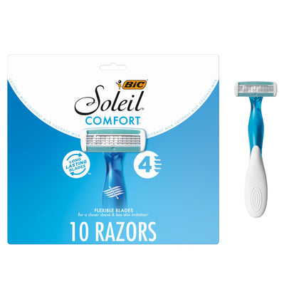 Pack de 10 rasoirs jetables BIC Soleil 4 avec poignées colorées
