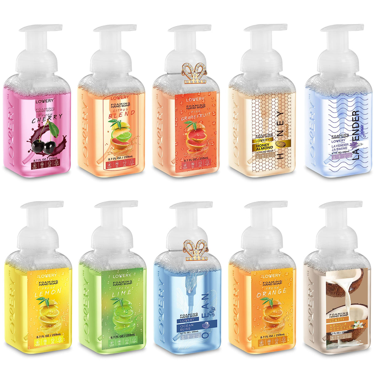Pack de 10 savons moussants LOVERY avec différentes fragrances
