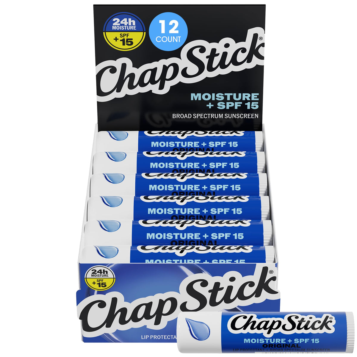 Pack de 12 baumes à lèvres ChapStick Moisture + SPF 15