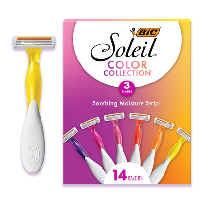 Pack de 14 rasoirs jetables BIC Soleil 3 Couleurs avec bandes d'aloe vera