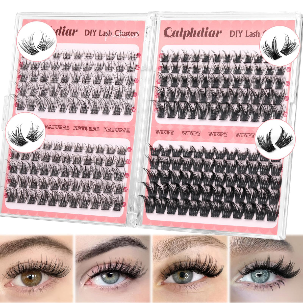 Pack de 230pcs de clusters de cils calphdiar avec différentes longueurs