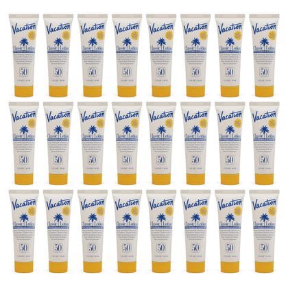Pack de 24 mini lotions solaires SPF 50 VACATION
