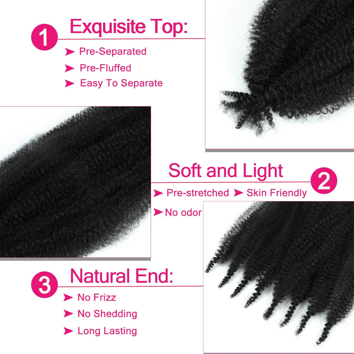 Pack de 3 cheveux Afro Twist Hbegant 24 pouces