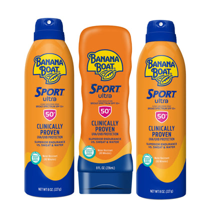 Pack de 3 crèmes solaires Banana Boat Sport SPF 50, vue de face