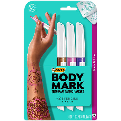 Pack de 3 marqueurs de tatouage temporaire BODYMARK avec stencils