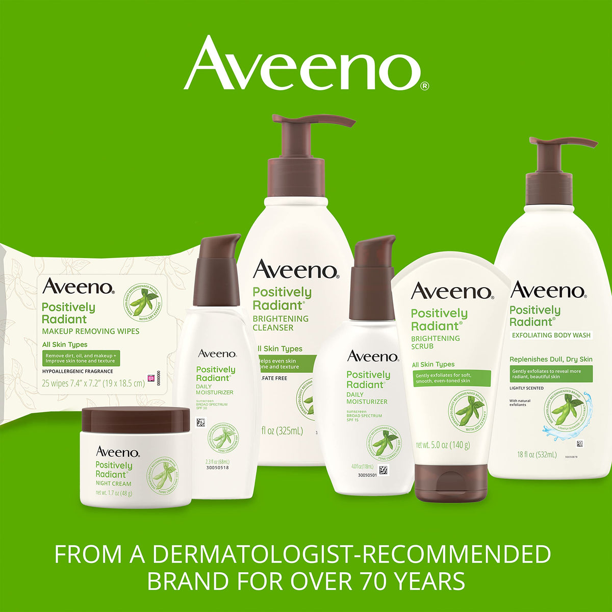 Pack de 3 nettoyants Aveeno sur une surface en bois