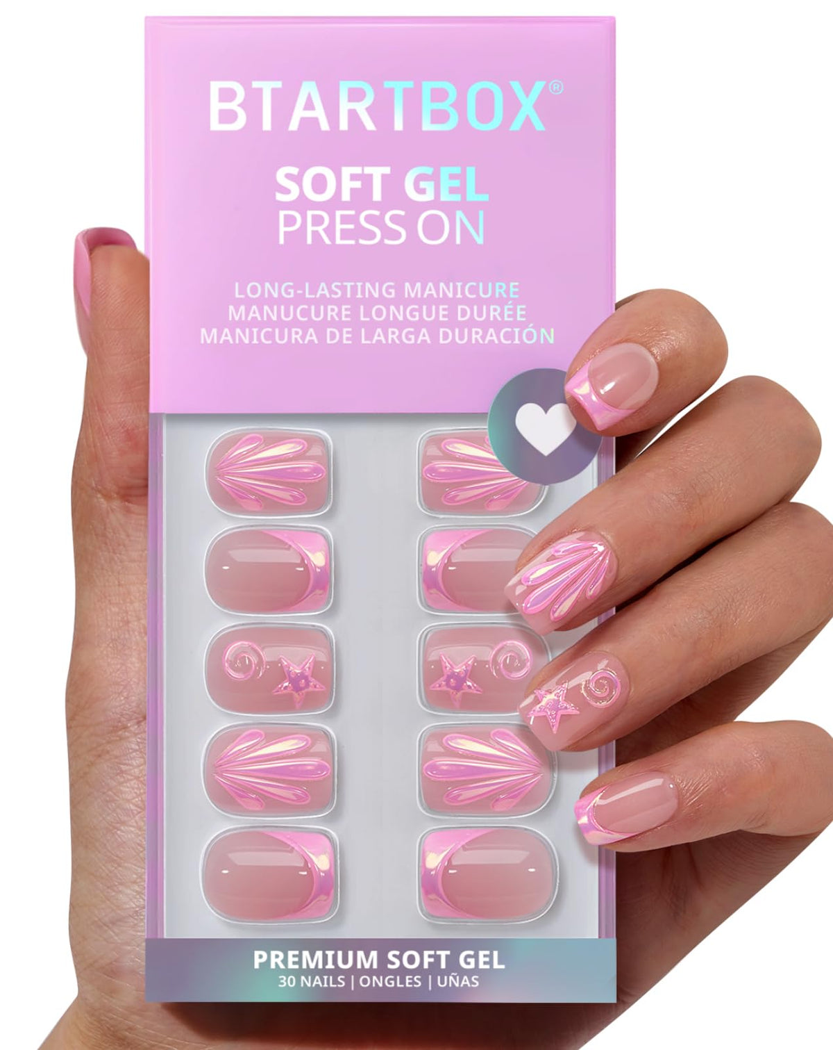 Pack de 30 faux ongles pressés BTArtbox avec accessoires