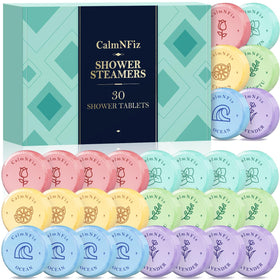 Pack de 30 tablettes de douche CalmNFiz avec 6 parfums différents