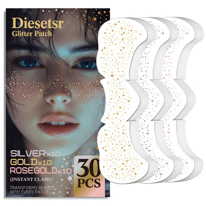 Pack de 30 tatouages temporaires paillettes Diesetsr avec stickers dorés, argentés et roses dorés