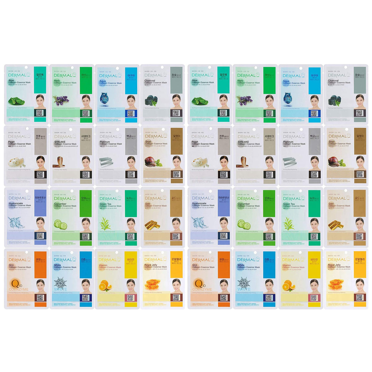 Pack de 32 masques faciaux DERMAL, vue de face