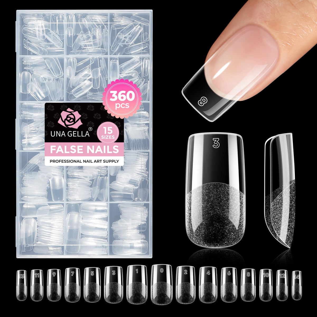 Pack de 360 ongles en gel carrés UNA GELLA vue de face