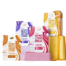 Pack de 4 savons Dove au lait végétal avec différents parfums