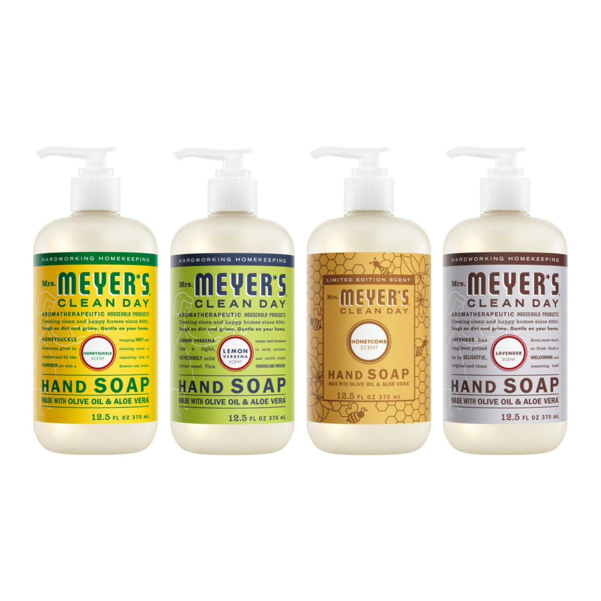 Pack de 4 savons liquides mains Mrs. MEYER'S avec flacons de 12,5 oz