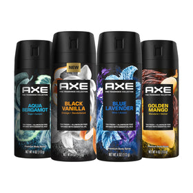 Pack de 4 sprays déodorants AXE avec Blue Lavender, Aqua Bergamot, Golden Mango et Black Vanilla