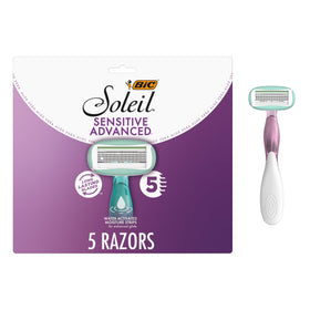 Pack de 5 rasoirs jetables BIC Soleil 5 pour femmes, couleur teal et rose