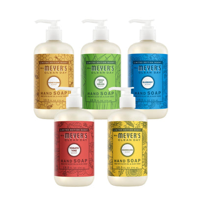 Pack de 5 savons liquides Mrs. MEYER'S vue de face avec différentes fragrances