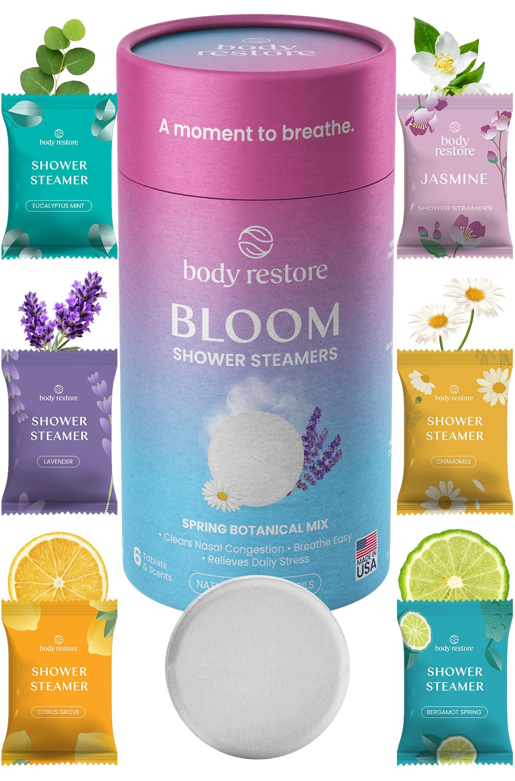 Pack de 6 bombes de douche Body Restore avec aromathérapie