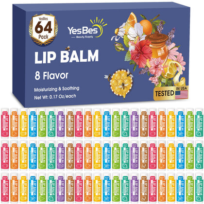 Pack de 64 baumes à lèvres YesBes avec 8 saveurs différentes