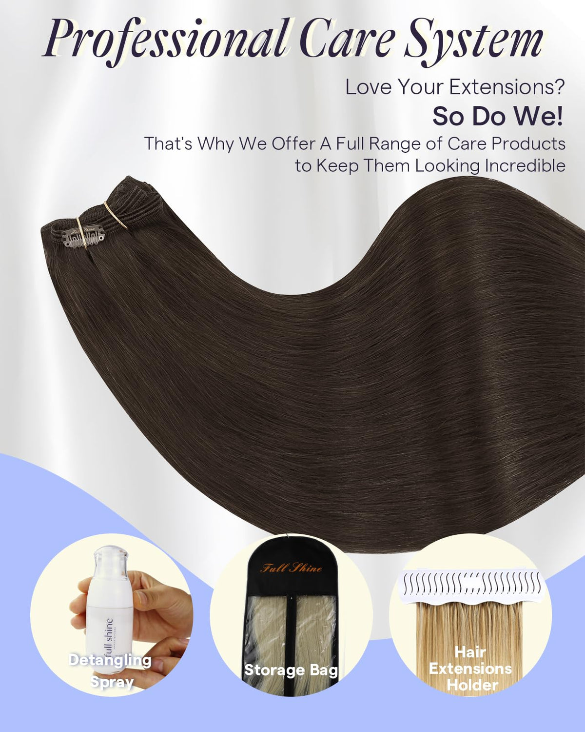 Pack de 7 pièces d'extensions de cheveux marron foncé