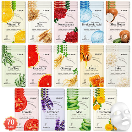 Pack de 70 masques visage KONEUK avec ingrédients naturels