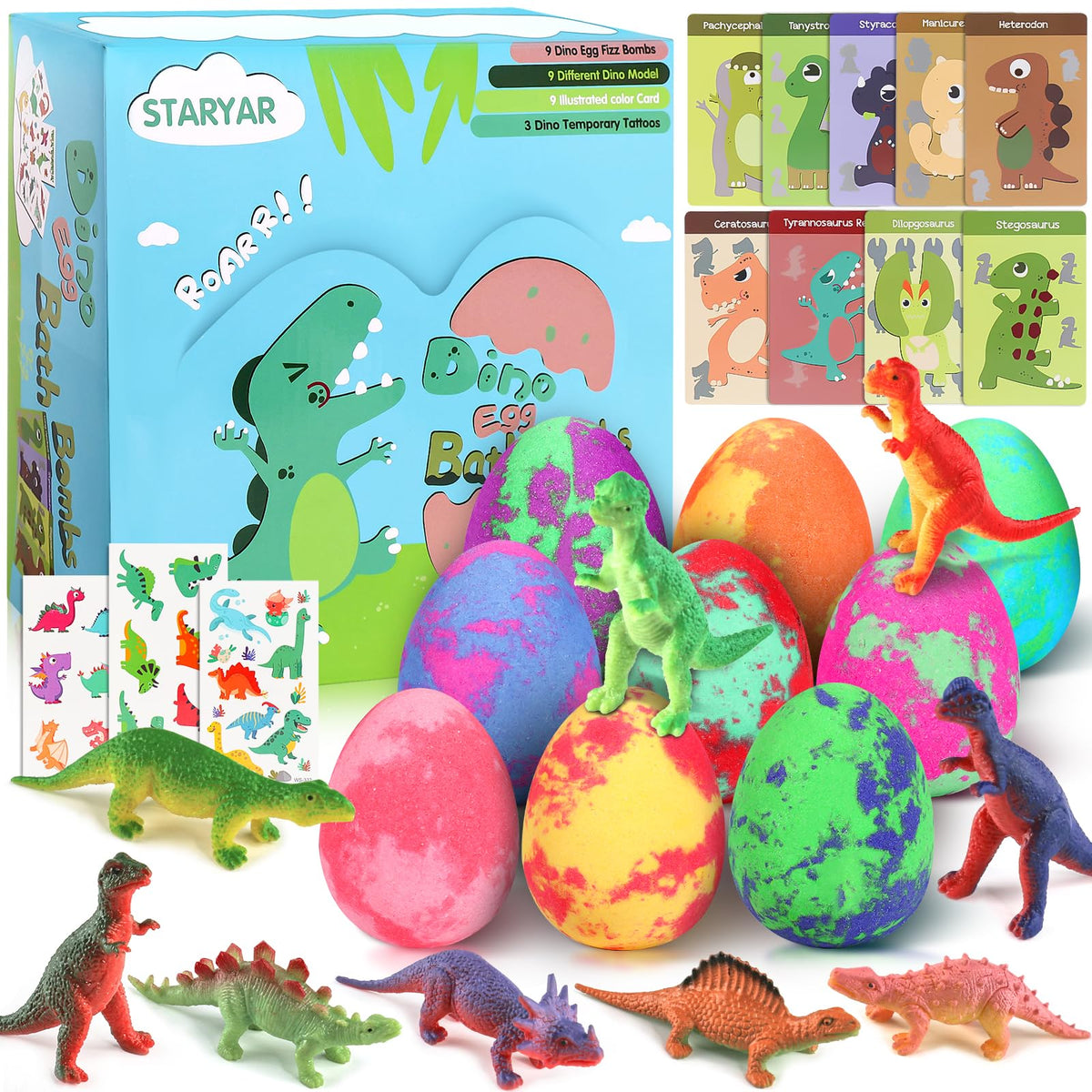 Pack de 9 bombes de bain Dino STARYAR avec jouets surprises