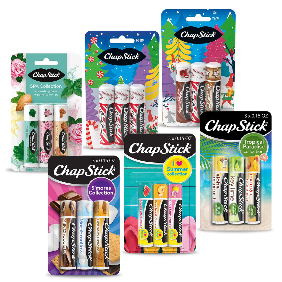Pack de baumes à lèvres ChapStick avec différentes saveurs en boîte