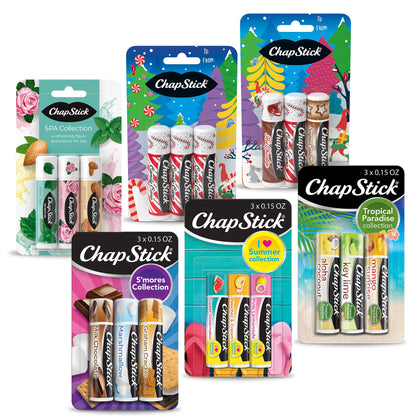 Pack de baumes à lèvres ChapStick avec différentes saveurs en boîte