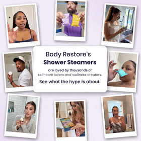 Pack de bombes de douche Body Restore avec étiquettes des senteurs