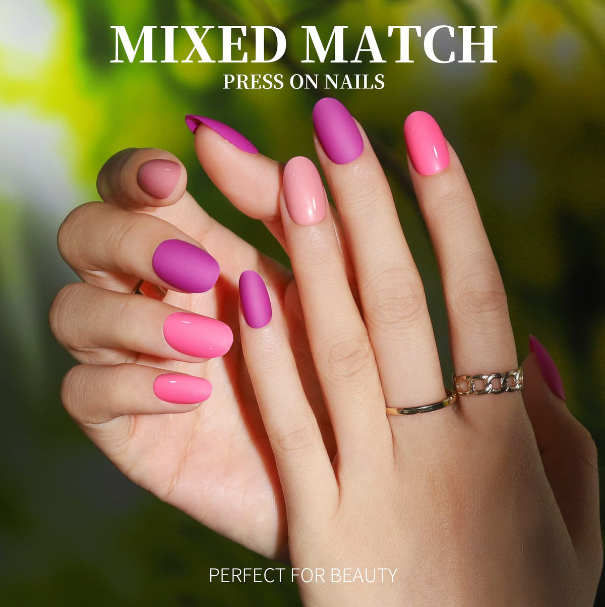 Pack de faux ongles ovales courts avec colle et outils inclus