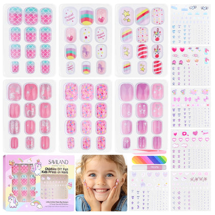 Pack de faux ongles SAVILAND pour enfants avec motifs colorés