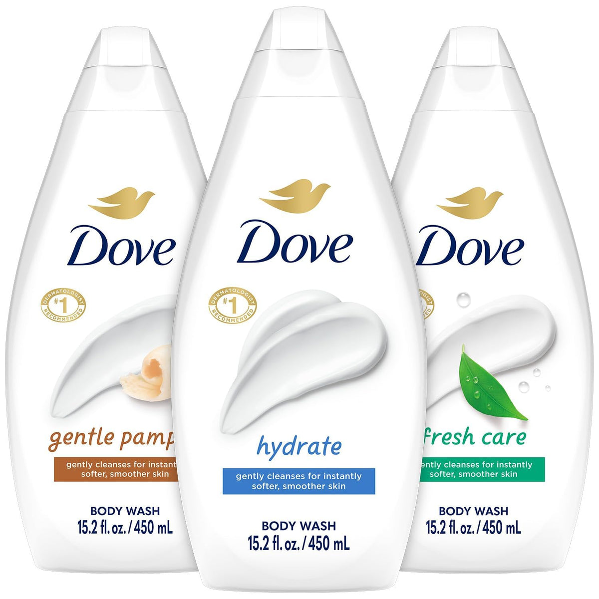 Pack de gels douche Dove comprenant Hydratant, Douceur et Fraîcheur