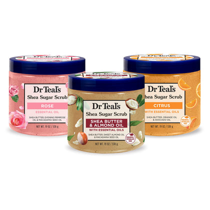 Pack de gommage sucré Dr Teal's avec trois pots de 540g chacun