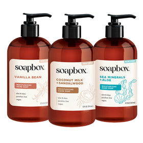 Pack de savon liquide Soapbox avec trois parfums différents
