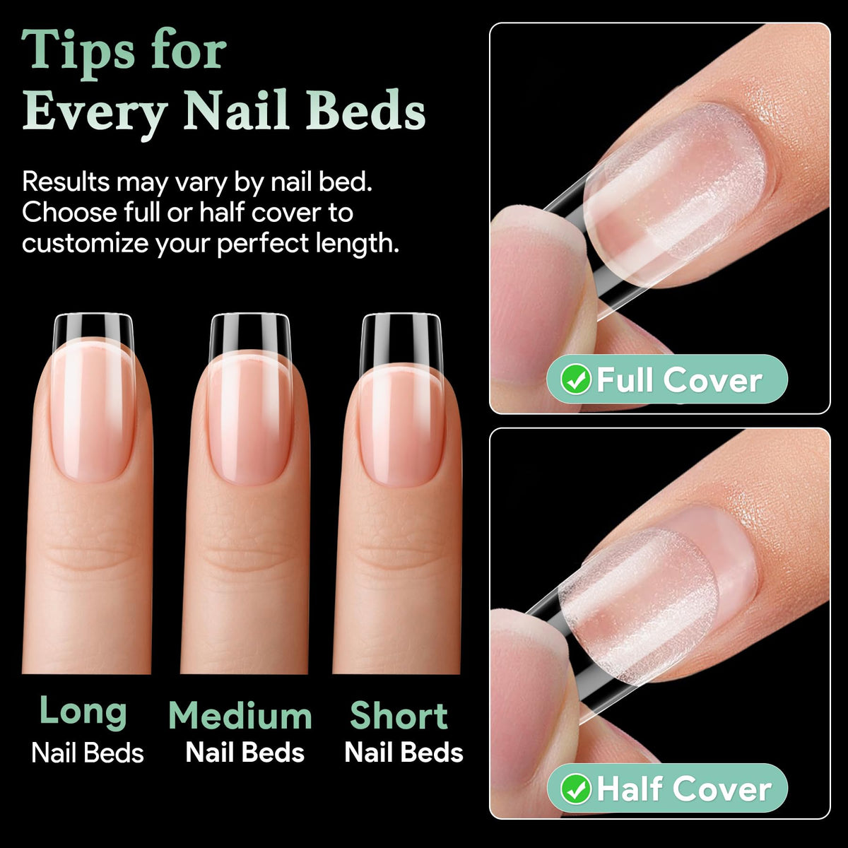 Pack de tips d'ongles LEYKOSH avec dimensions